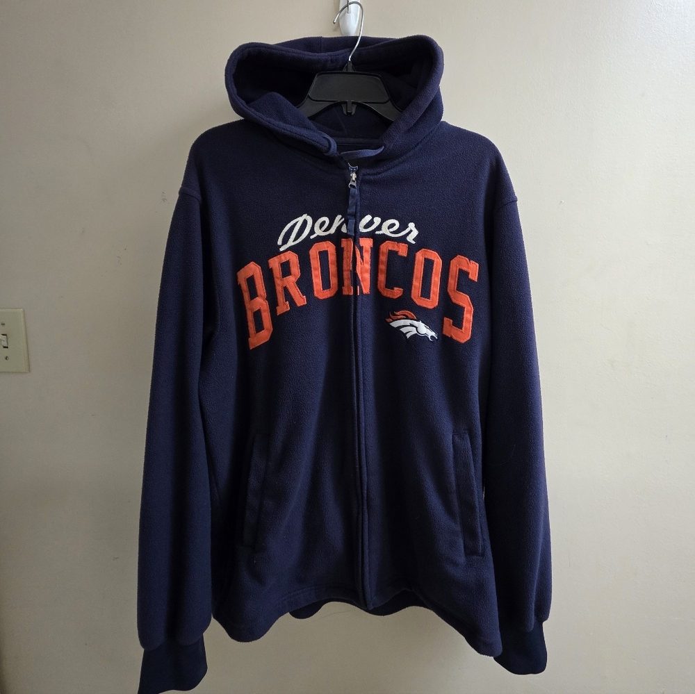 NFL Denver Broncos Navy Fleece Hooded Jacket Full Zip Large